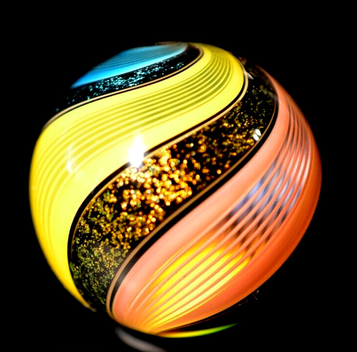 HOT HOUSE GLASS MARBLE/1.528″-SUNFLOWER/TURQ/CLAY BANDED FINE LINER #07-FAST