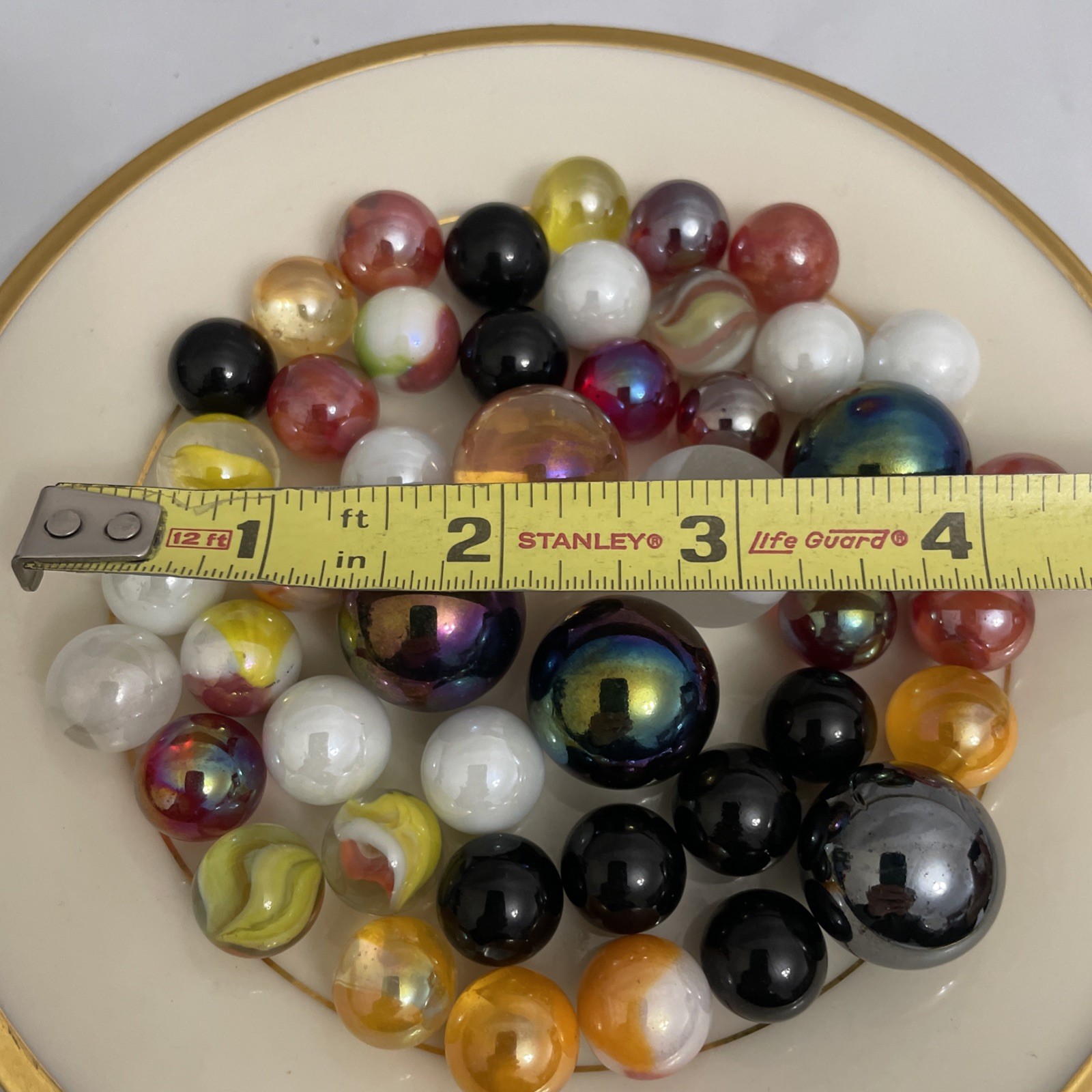 Vintage Estate Glass Marbles Lot – Iridescent, Cat’s Eye, + Other 45Pc