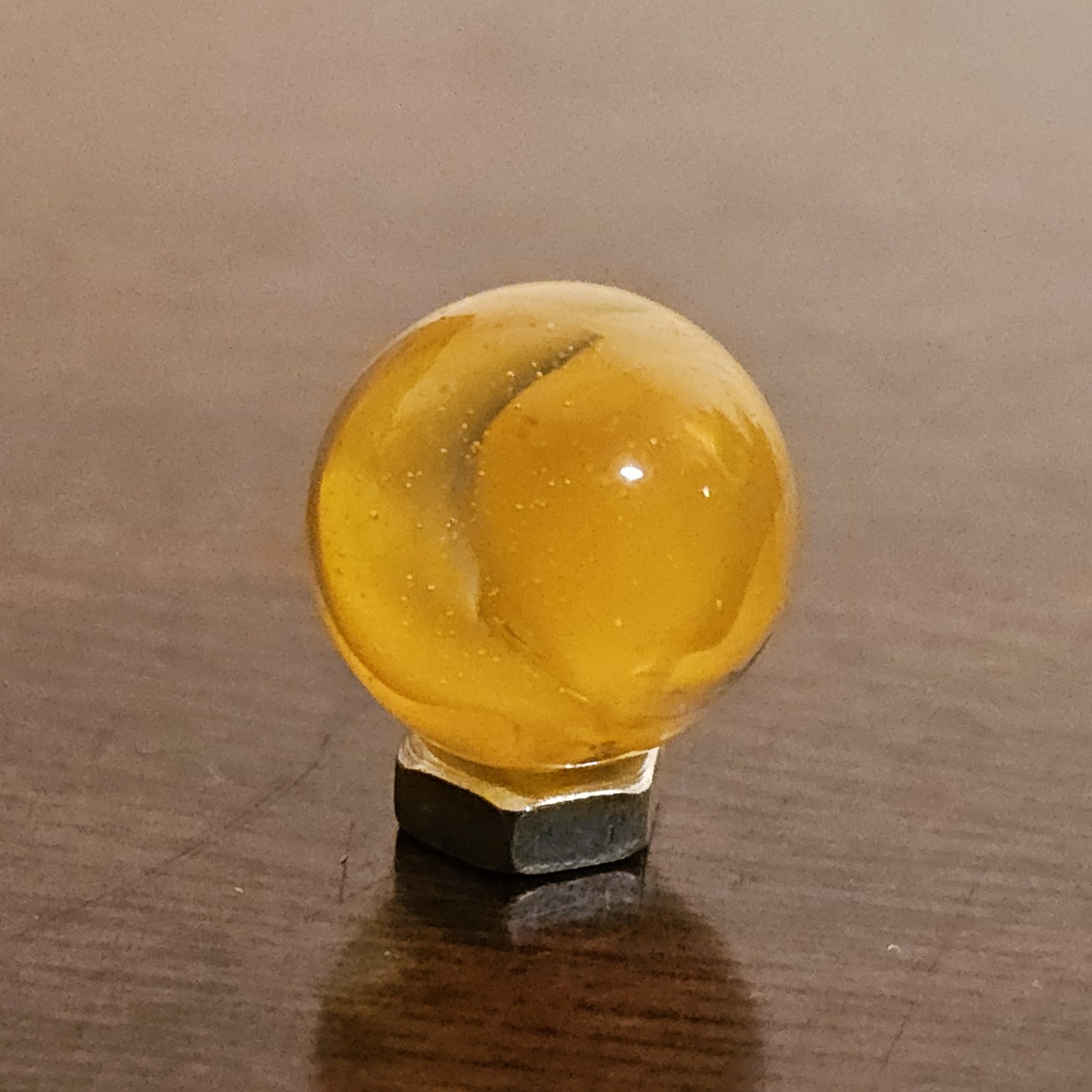 C E Bogard Orange Cadmium Glow 6 Lobe Cats Eye Clear Glass Marble