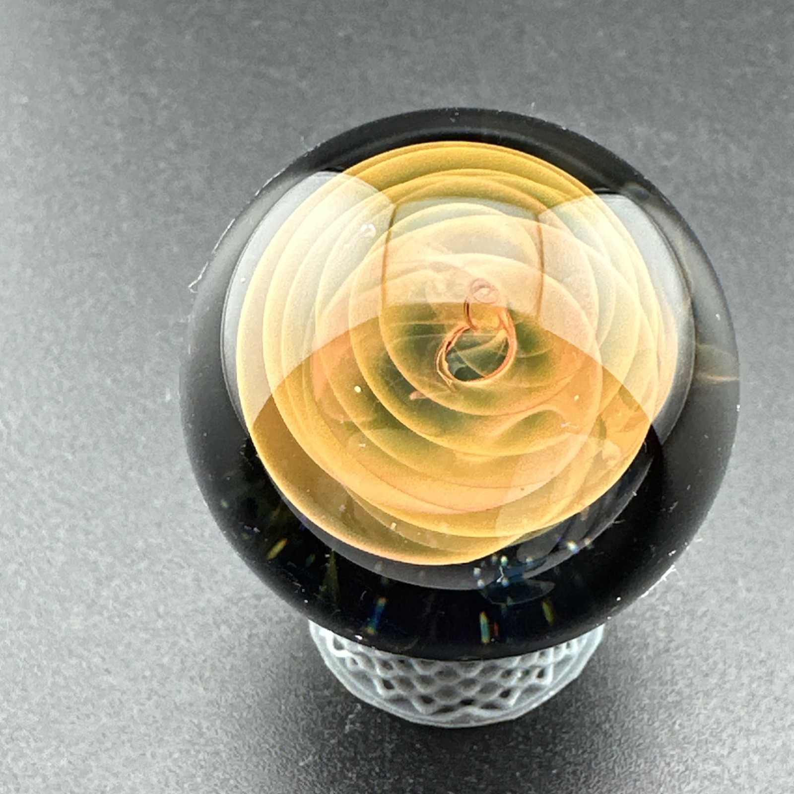 Contemporary Handmade Art Glass Marble 1.12″ Fume Twist Swirl, Orange Gold Hues