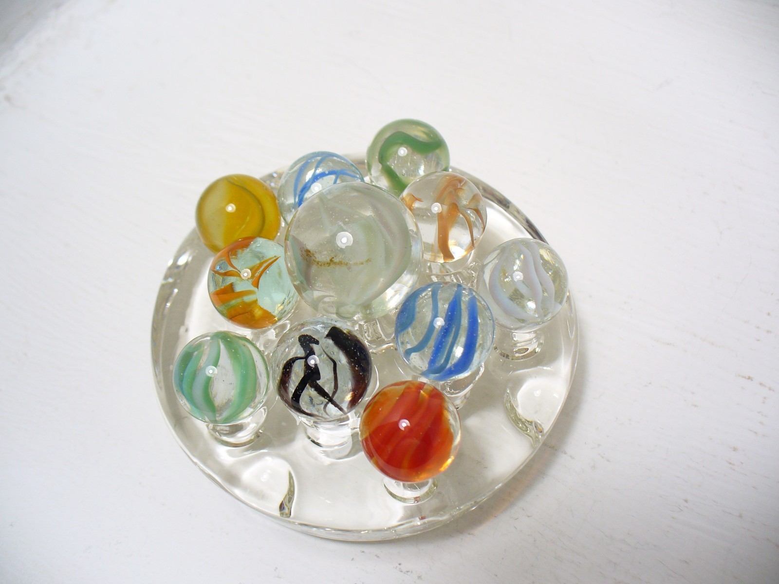 #971 Vintage Vitro Agate Cats Eye Marbles 11 pcs. 1 shooter and 10 regular