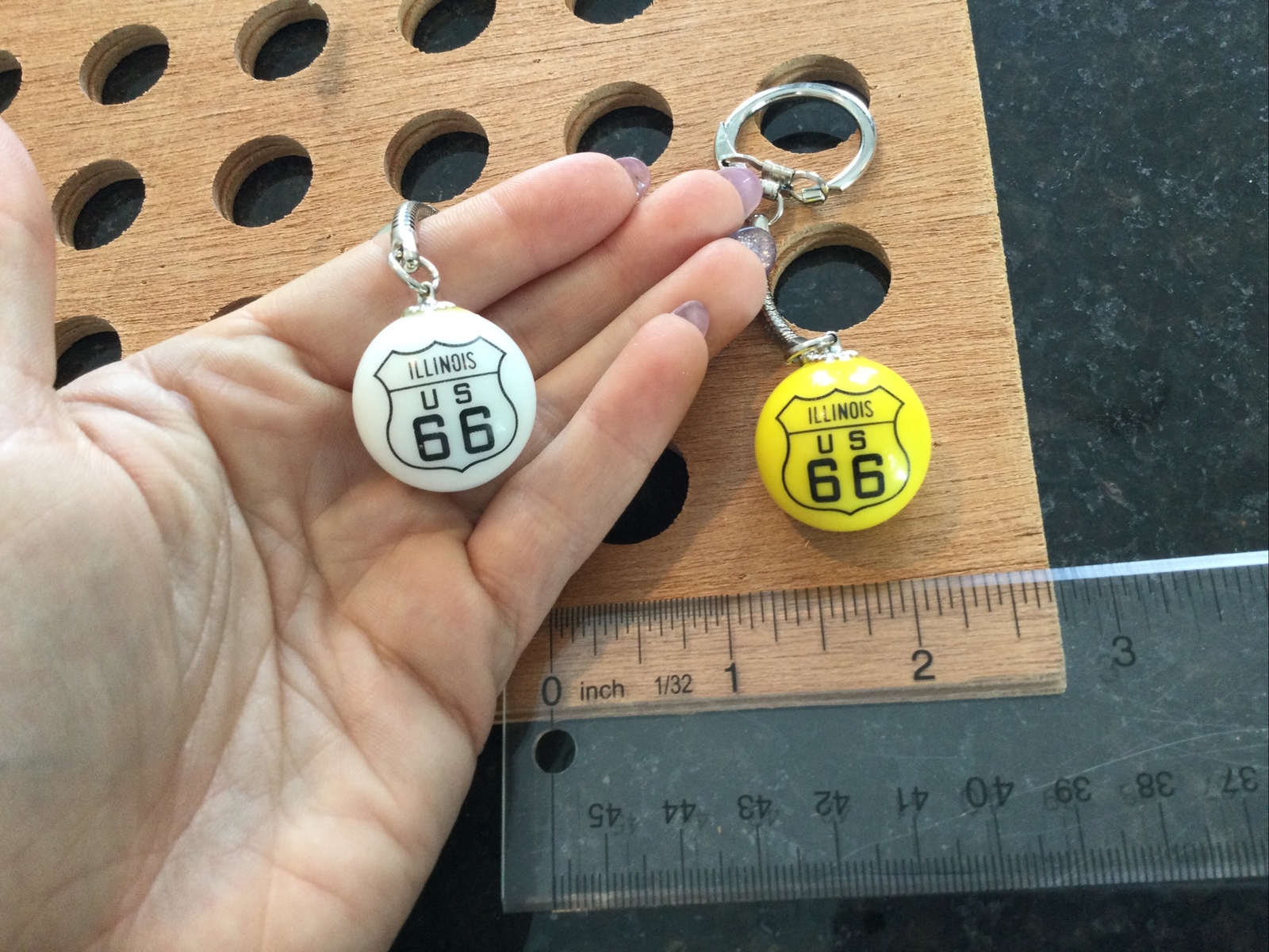 VINTAGE | “Illinois US 66” Key Chain |Yellow & White | 1993 | LOT OF 2