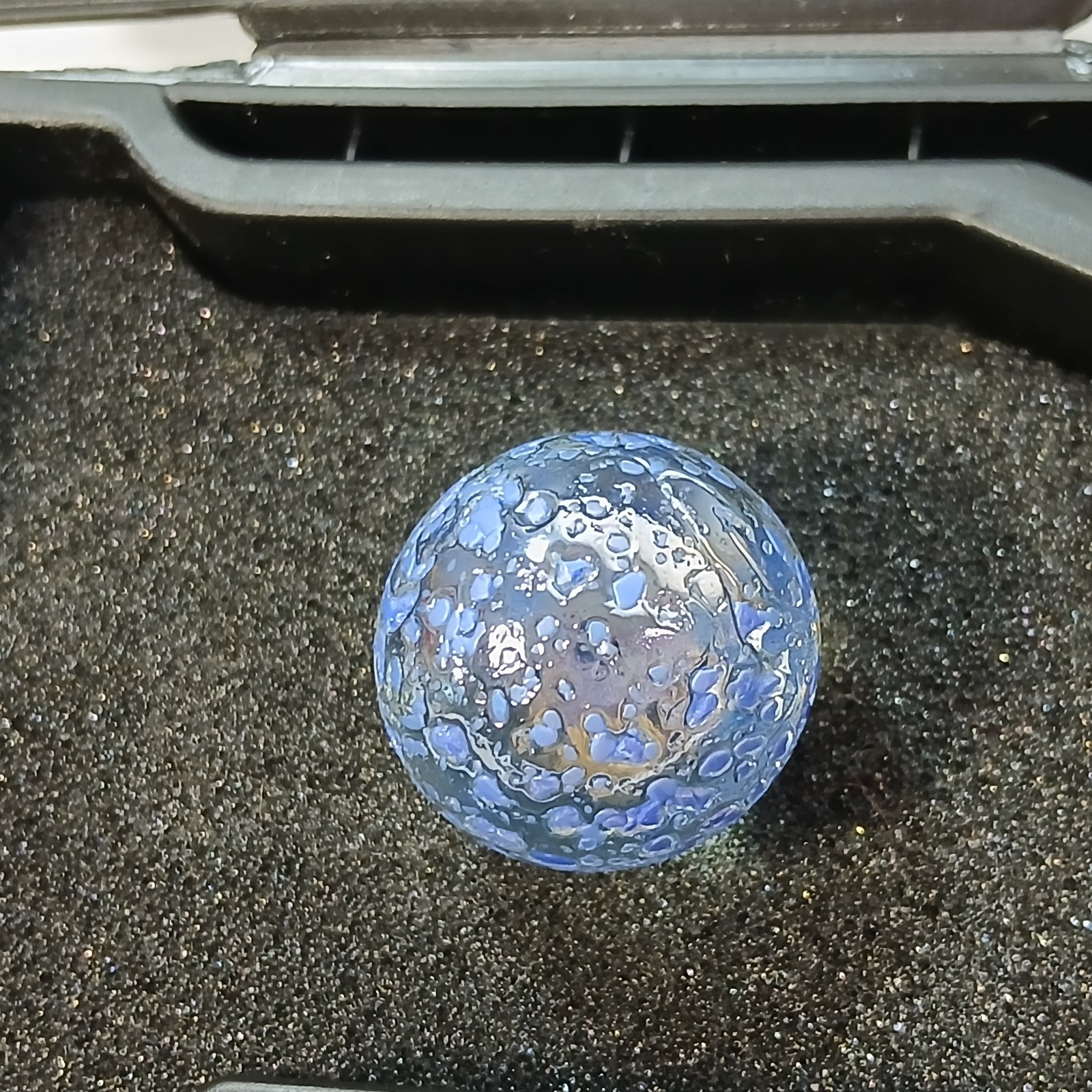 Vintage Akro Agate Shooter Confetti Blue Speckles 1″ Glass Marble Clear