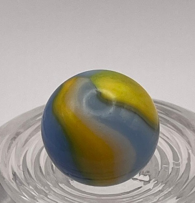 UV Reactive Selenium Glow – Vintage Blue & Yellow Swirl Marble – 5/8″