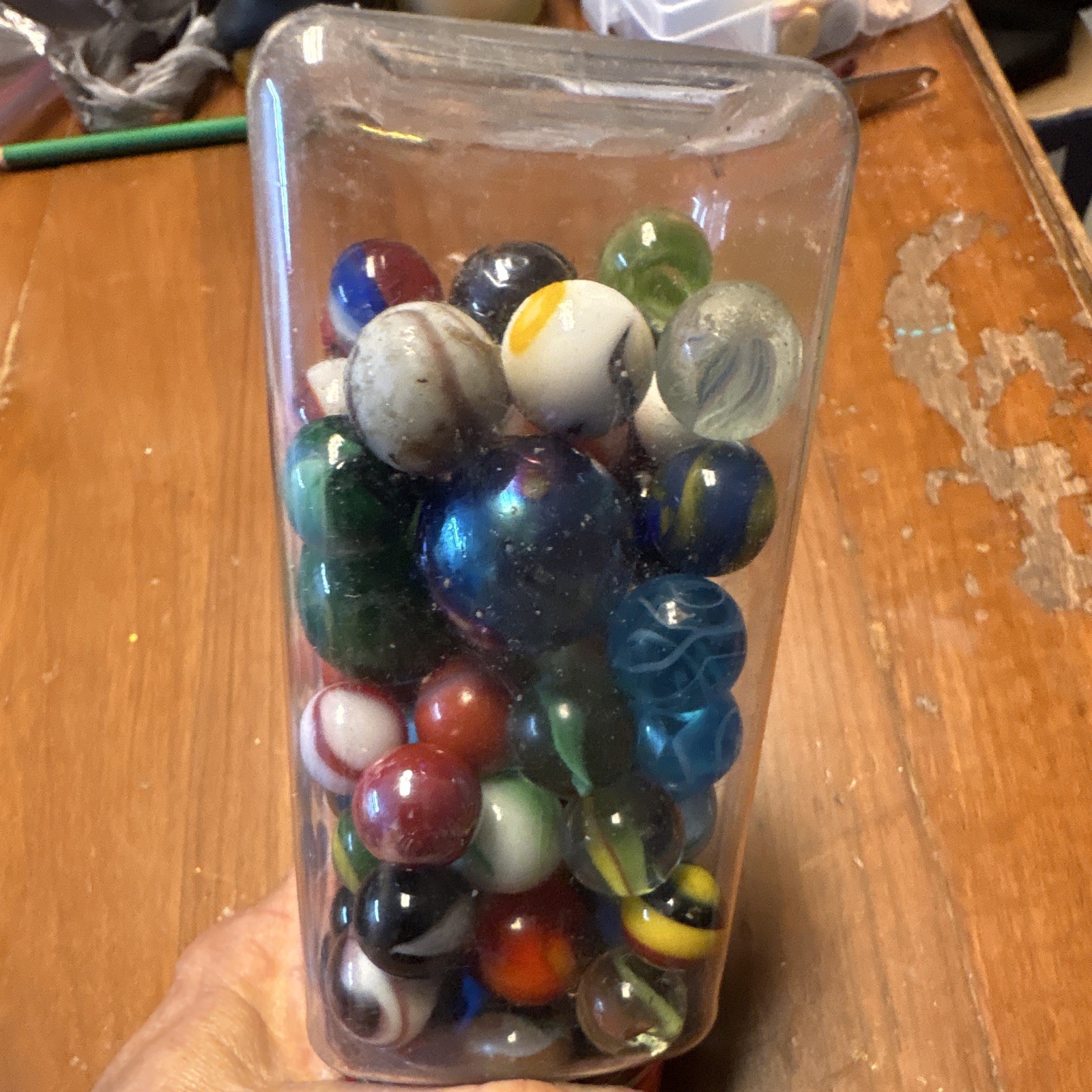 Machine Made Mixed Toy Marbles Assorted Colors Designs Plastic Jar