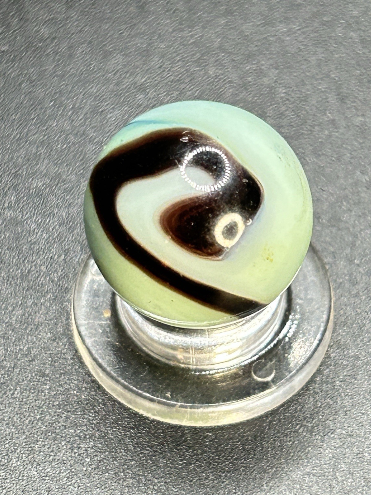 Vintage Ravenswood Swirl Marble HTF Deep Purple On Lime Seafoam Glass 0.591”