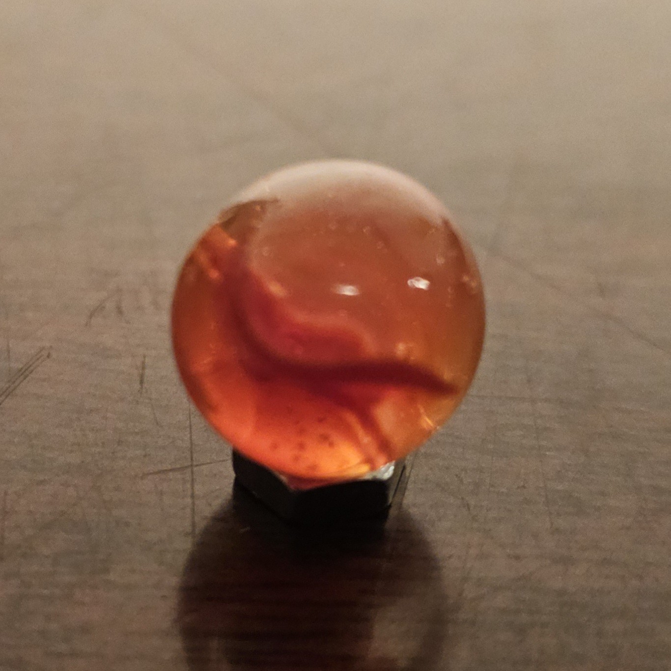 C E Bogard Orange 4- Lobe Floppy Cats Eye Clear Glass .593 Marble