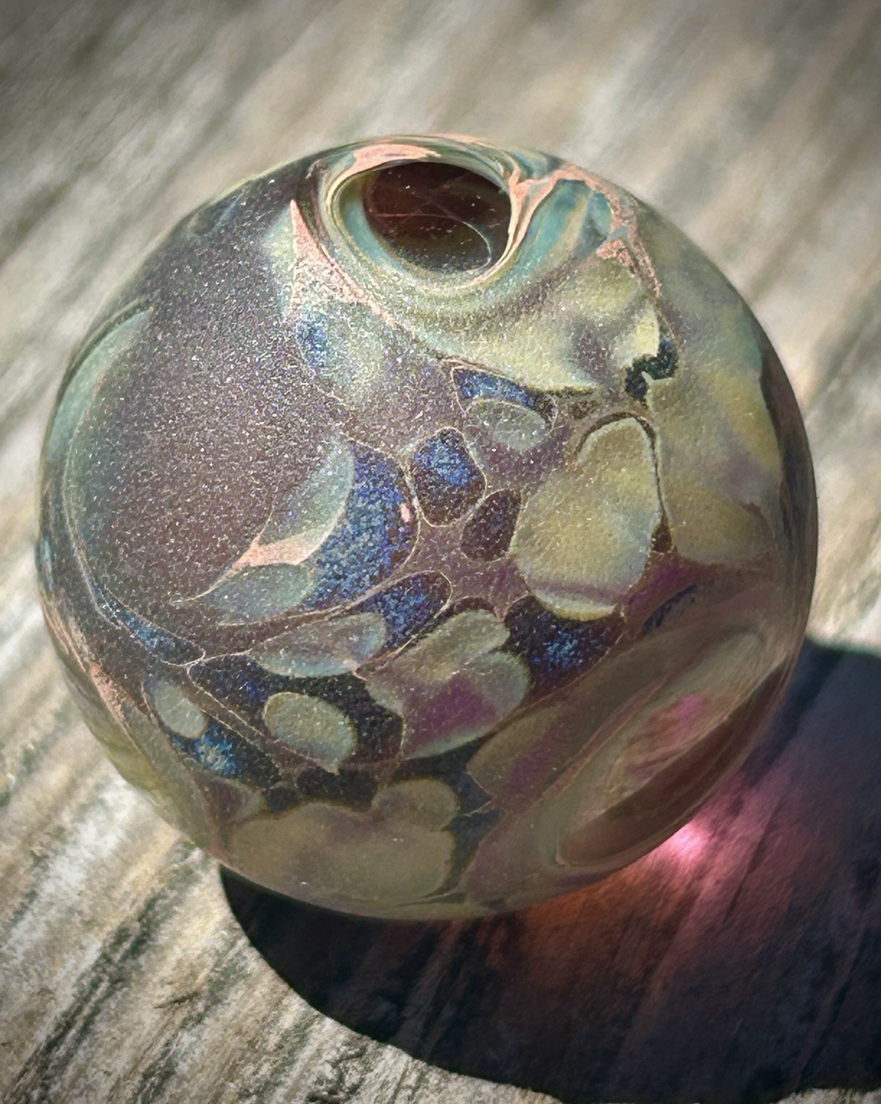 Hand Blown Sand Blasted Frosted Marble Boro Glass Art portal windows planet