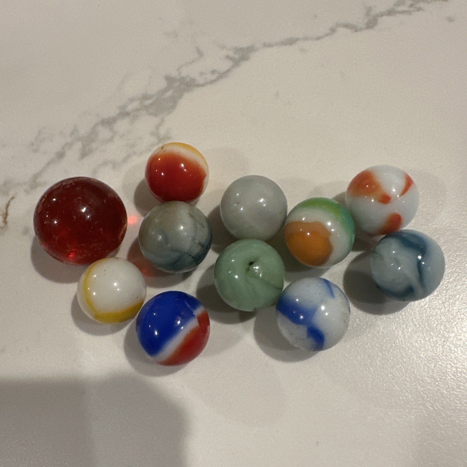 10 Super Nice Old Vintage Marbles, 1-Red Glass Shooter 13.5mm (+r-) M/ NM