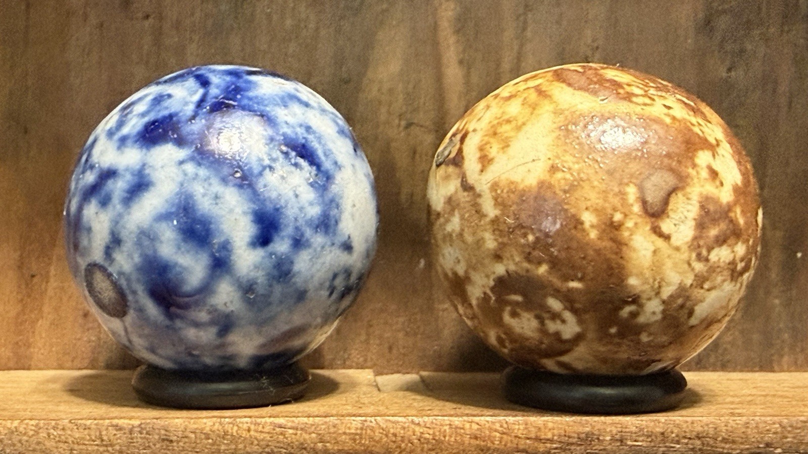 2 Antique Handmade Stoneware or Bennington Marbles 1” Mint | 273