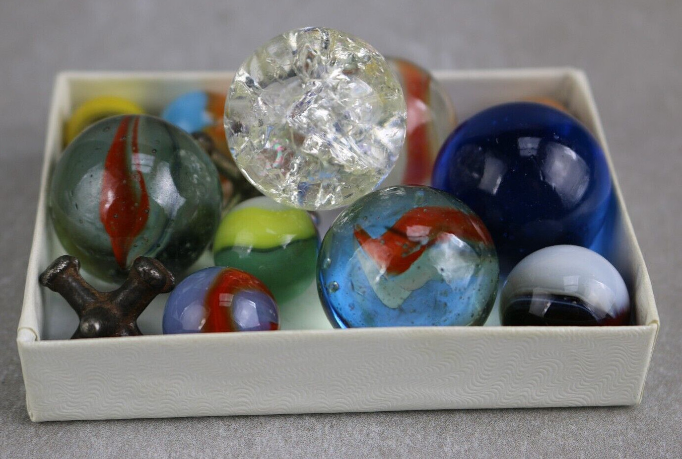 Vintage Antique Shooter Crackle Marble Cats Eye Tiger Eye Agate Clay ARKO Jacks