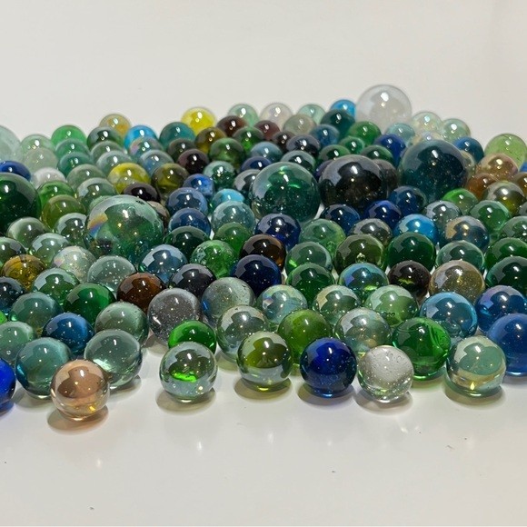 180+ Vintage Glass Marbles Clear Green Blue Mixed Lot Yellow Orange Red Pink