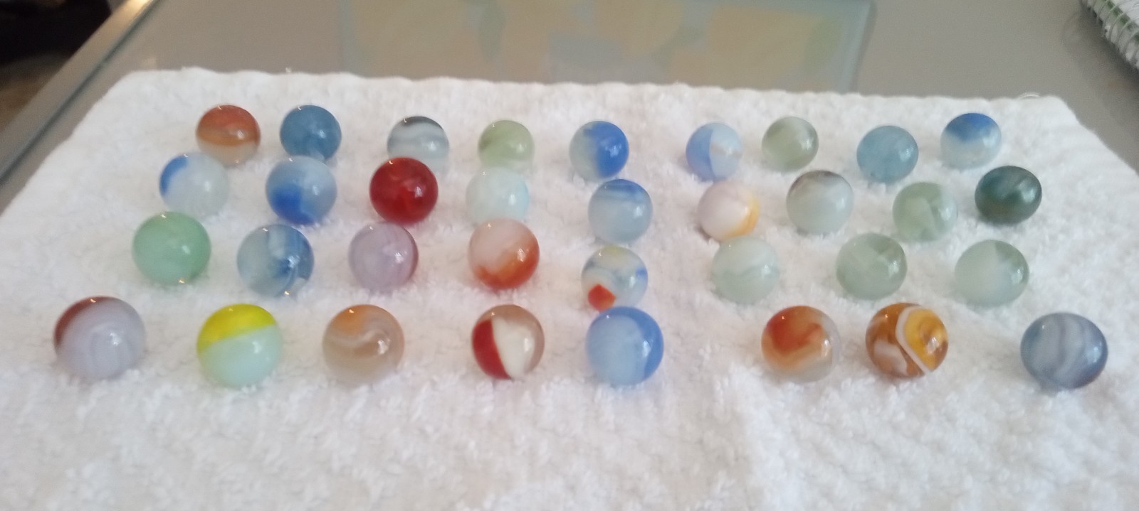 Vtg Akro Vitro Peltier 34-pc Marbles Lot. Swirl Patterns.