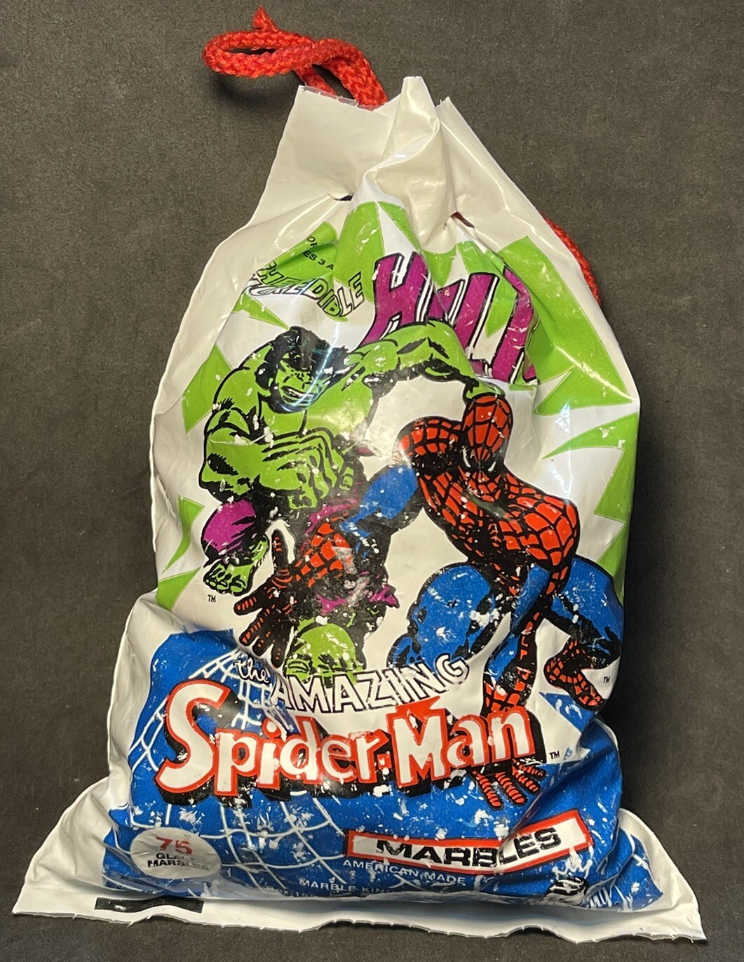 1979 vTg Toy Marbles Marvel Unopened Hulk & Spider-Man Superhero Original String