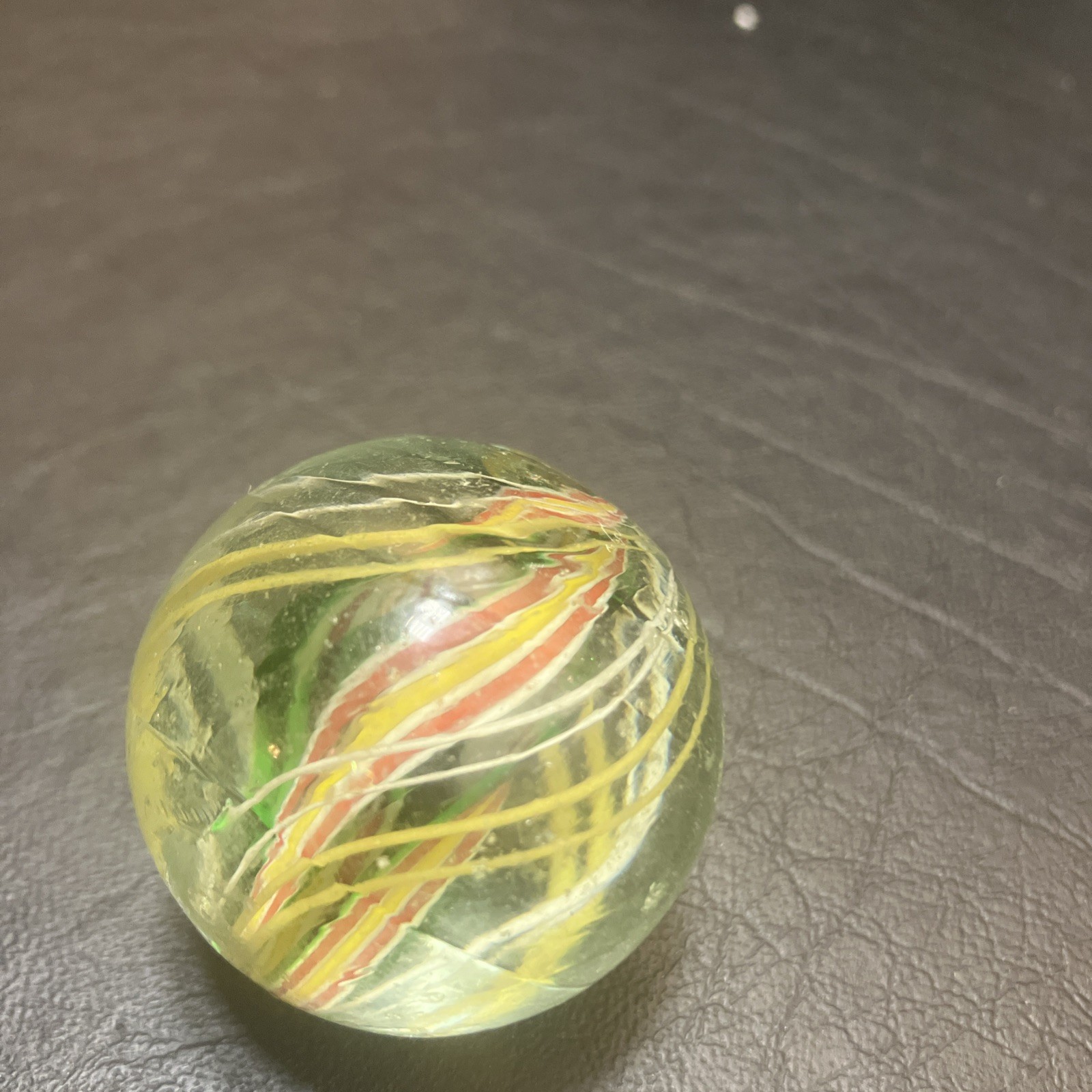 German Handmade Ribbon-Core Swirl Marble ~23mm Multicolor w/ White Cage (1As)