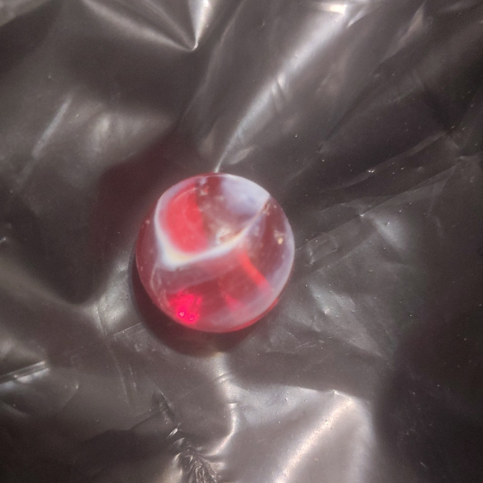 Glass Toy Marble Red & White Swirl, Machine Made, Ages 17 Years & Up