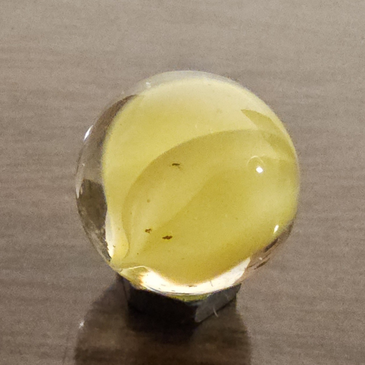 Vintage C. E. Bogard Yellow Hybrid Cats Eye Cadmium Glow In Clear 0.593 Marble