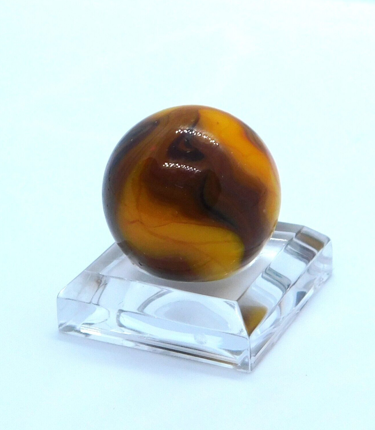 Glass Marble Orange Brown Black Slag Swirl with Veins 18mm (0.7″) Mint.