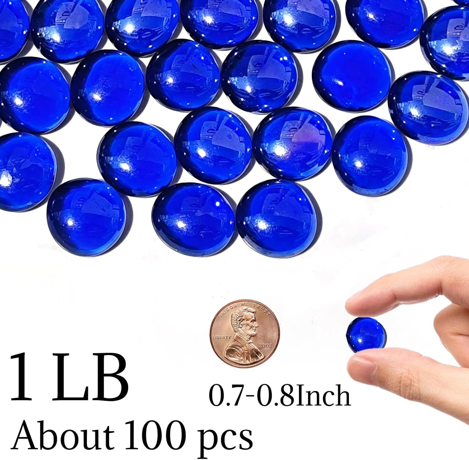 Elegant 0.5lb Dark Blue Glass Beads – 45-50 Decorative Pebbles for Crafts & More