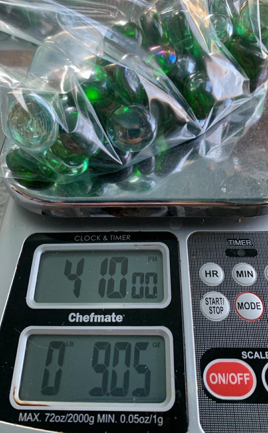 9 oz MIXTURE OF GREEN COLORS FLAT GLASS MARBLES