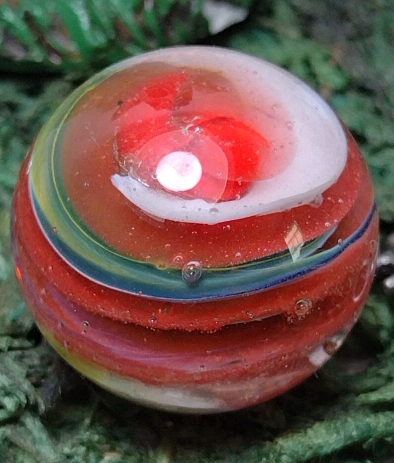.82″ NM Red Green & Blue SPIRAL 🐚 Swirl Contemporary Studio Art Glass Marbles
