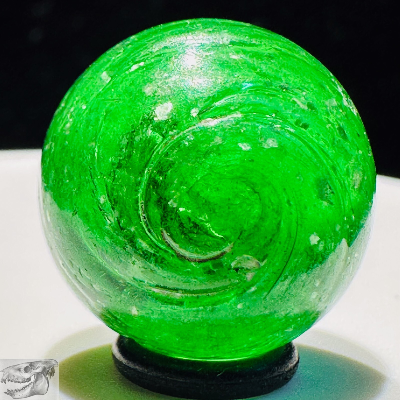 Handmade Green Mica Marble, 11/16 inch, Near Mint, 1860-1920, Germany, S835