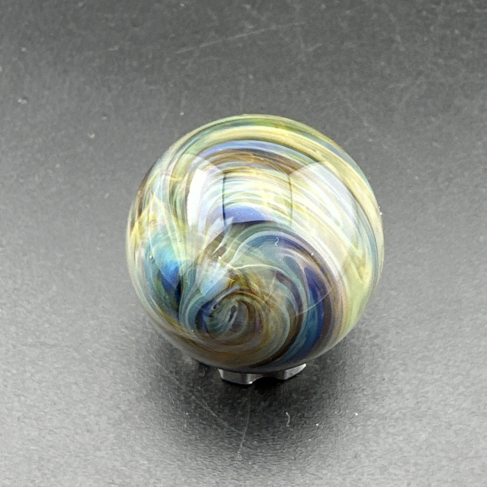 Contemporary Handmade Art Glass Marble .95″ Beautiful Color Blend Layered Swirl