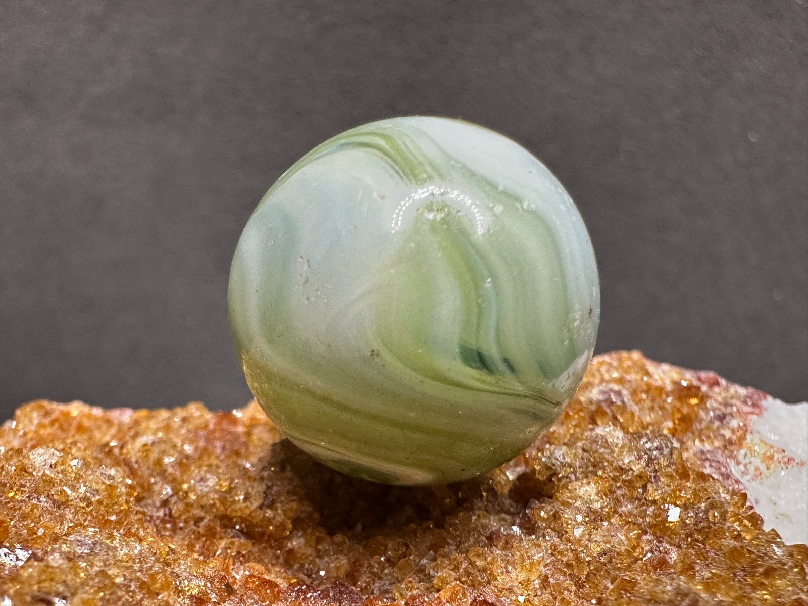 NICE Vintage M.F. Christensen HAND-GATHERED Slag Marble – Milky Green – .71″
