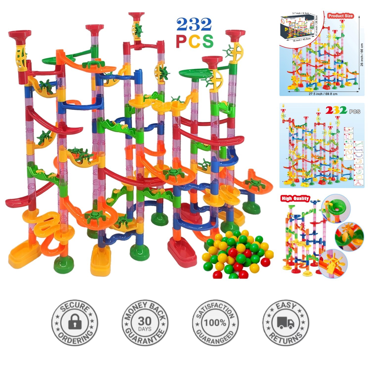Marble Toy Building Set – 232 PCS STEM Fun with 45 Colorful Marbles