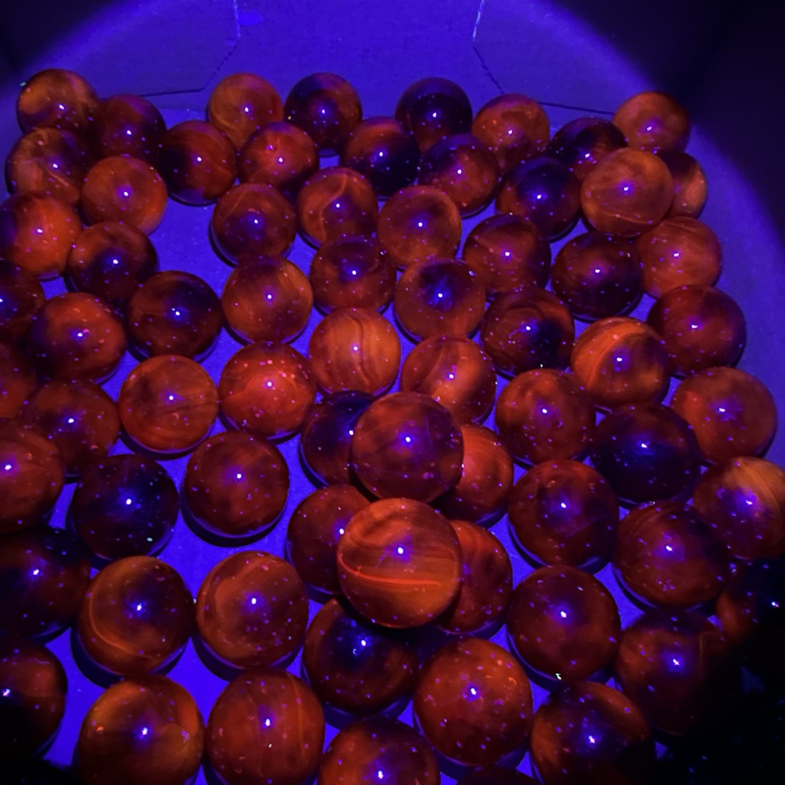 10 Clear Ruby Red Ghostly Cadmium Patch UV Reactive 1″ Larger Shooter Marbles