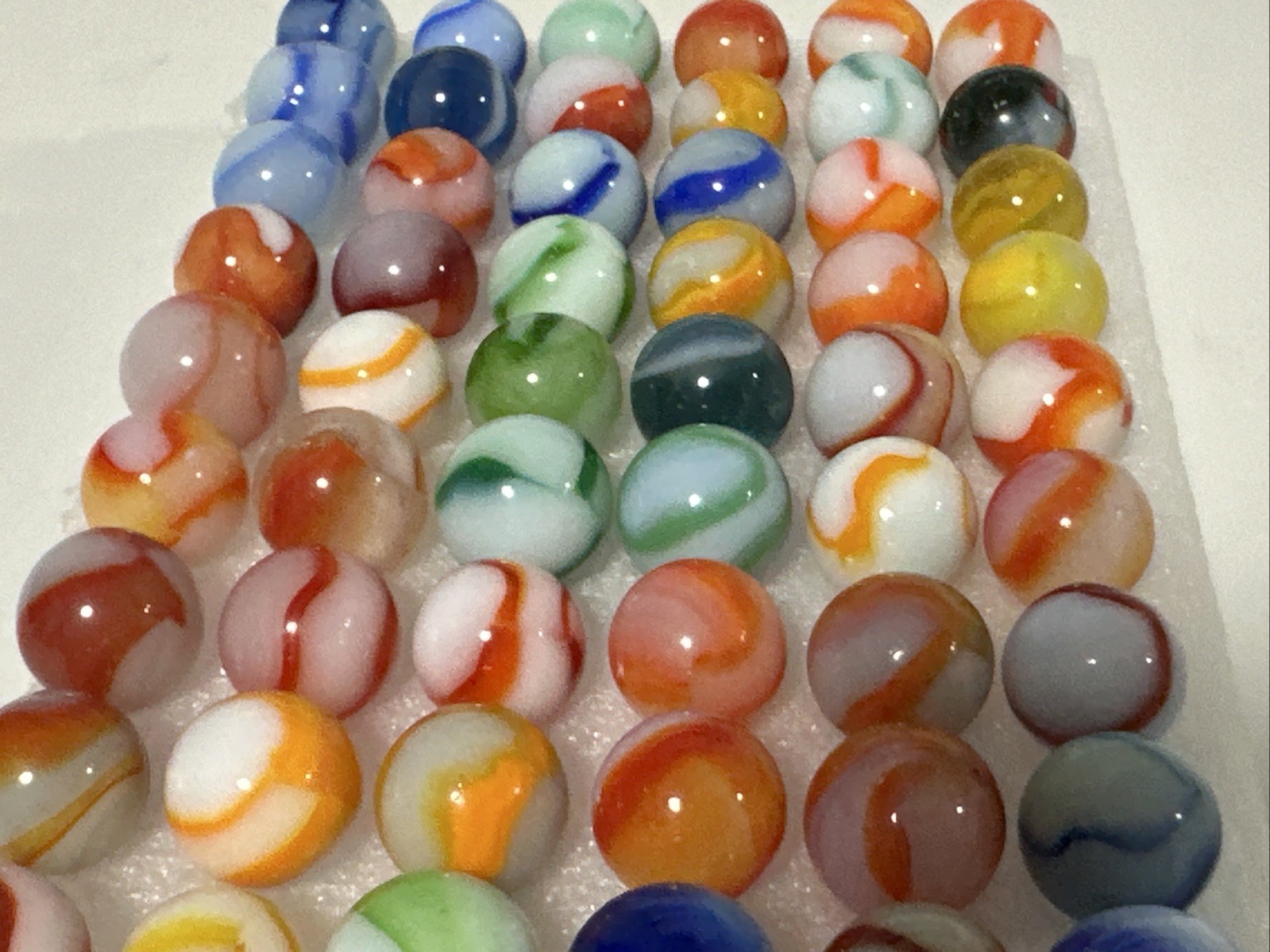 419 Mixed Lot Of 60 Vintage Peltier Rainbo Marbles!