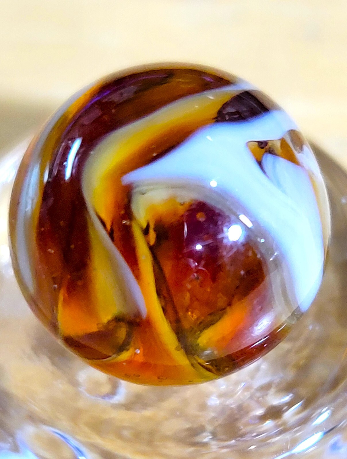 CAC M.F. CHRISTENSEN 0.66 AGATE CO. 1925-33 AMBER SWIRL FLAMES NM/MT +- MA1