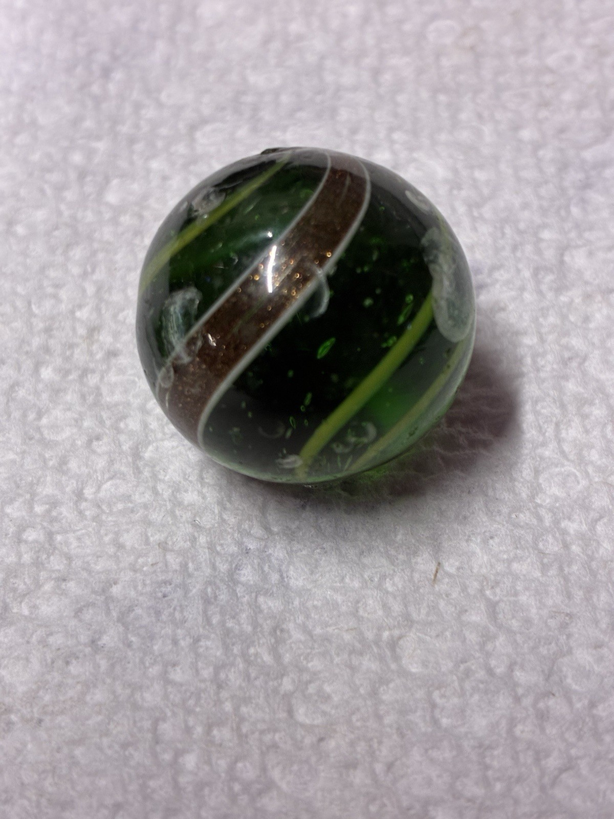 Antique Handmade German Lutz Marble – Aqua w/Gold & Yellow Stripes They Are 7/8”