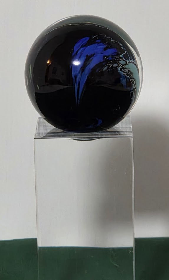 Large Josh Simpson Studio Art Dark Blue Planet Marble w/ Adventurine & Stand