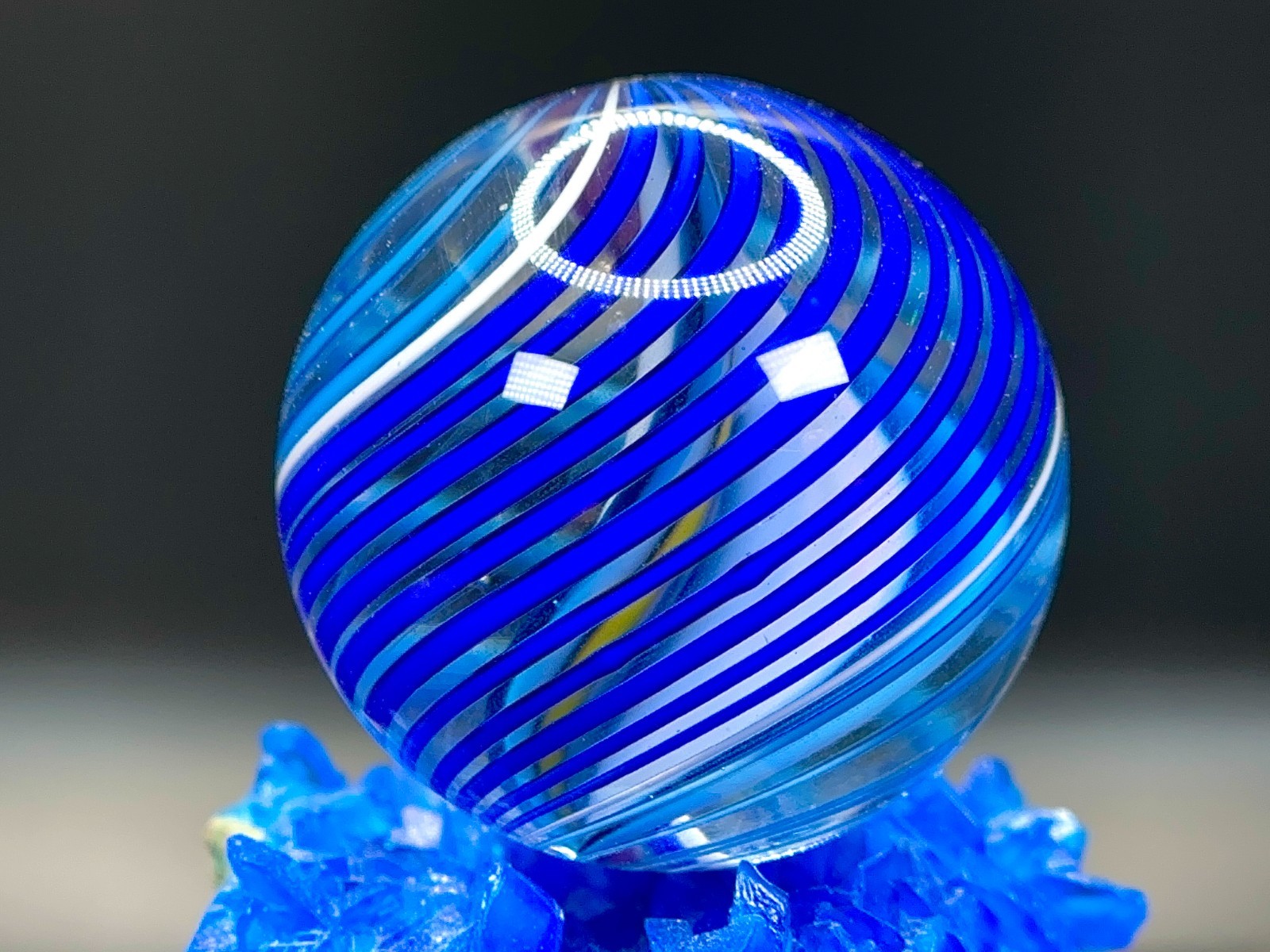 LARGE Contemporary Handmade Glass Marble – CAGED RIBBON Core – 1.28″ BRIGHT!