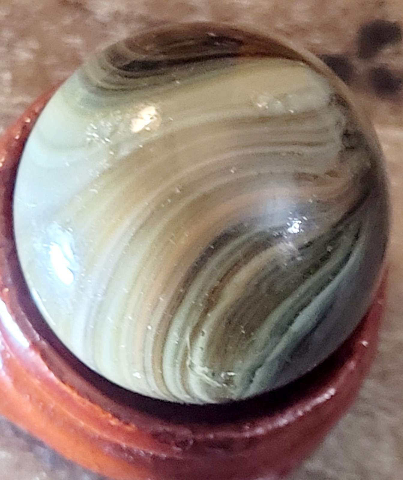 German Handmade Onion Skin Marble, Multi-colored, With Oxblood, Lovely Colors 3″