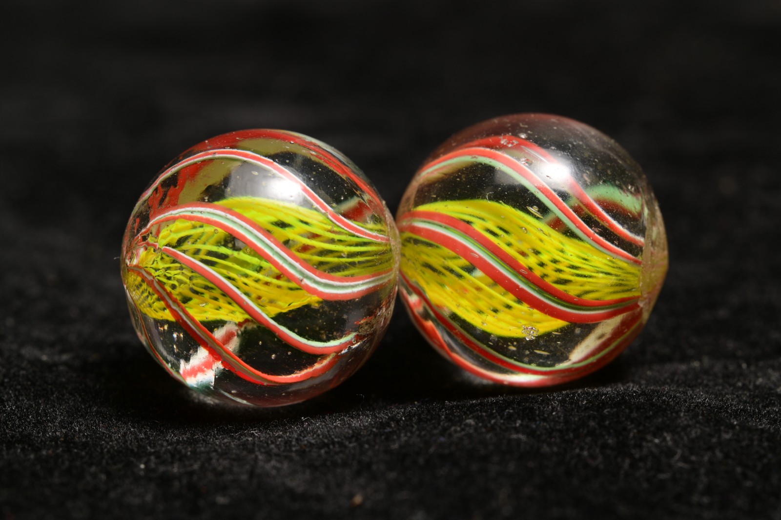 Same Cane Pair Latticino German Handmade Antique Marbles 20mm 25/32”