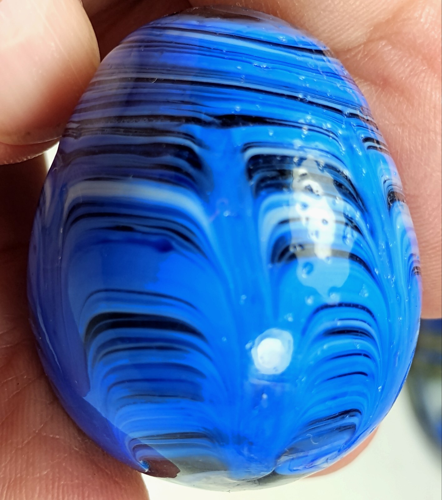 Antique German Onionskin Swirl Marble Blue & White | UV Reactive