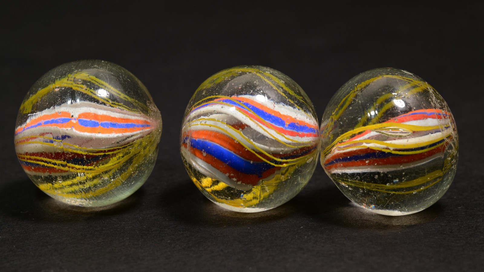 Divided Core Same Cane Smart Trio German Handmade Antique Marbles 20.6mm 25/32”