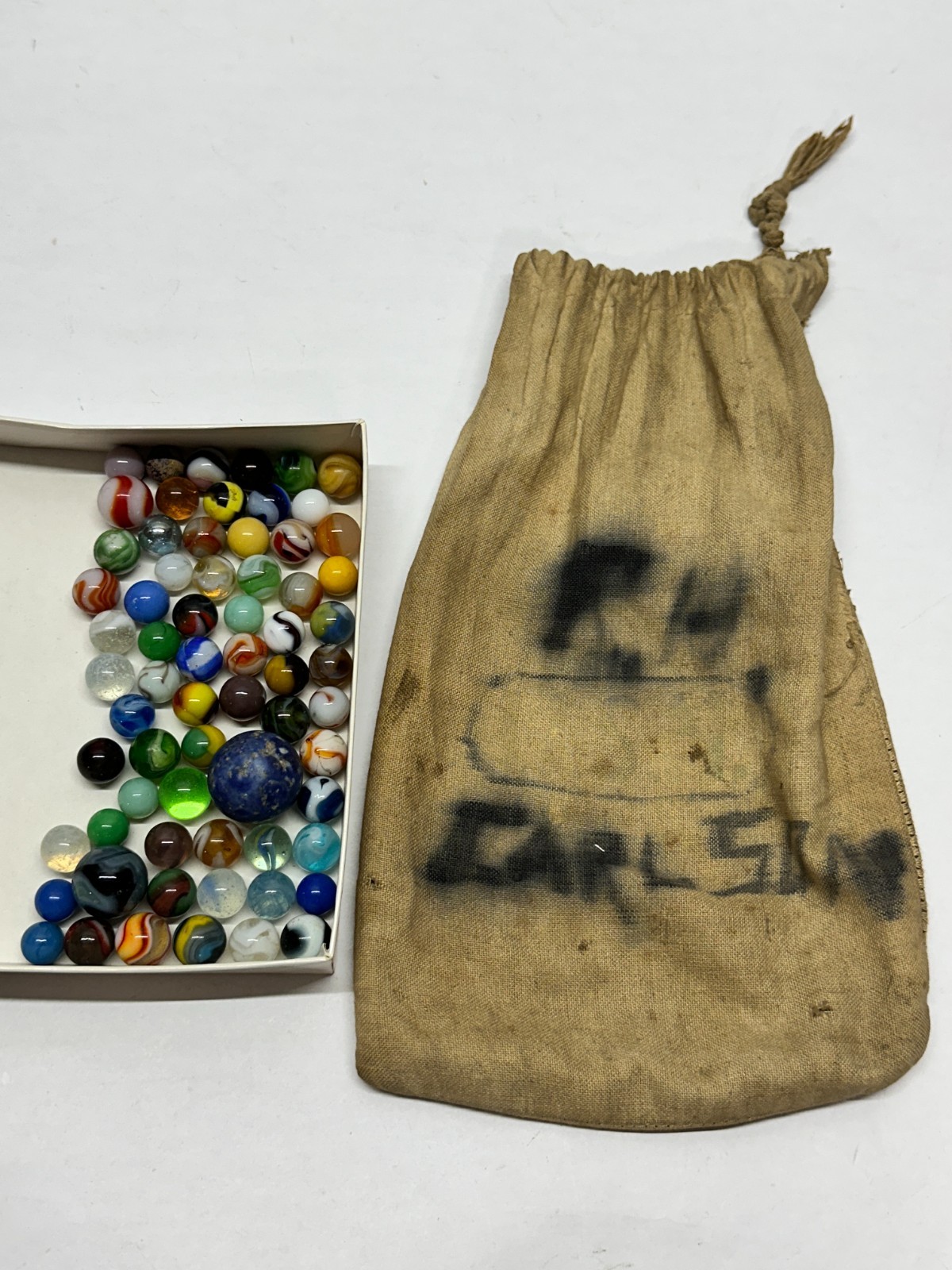 Bag of Vintage Antique Marbles – Clay, Glass Flame Swirl Corkscrew Patch