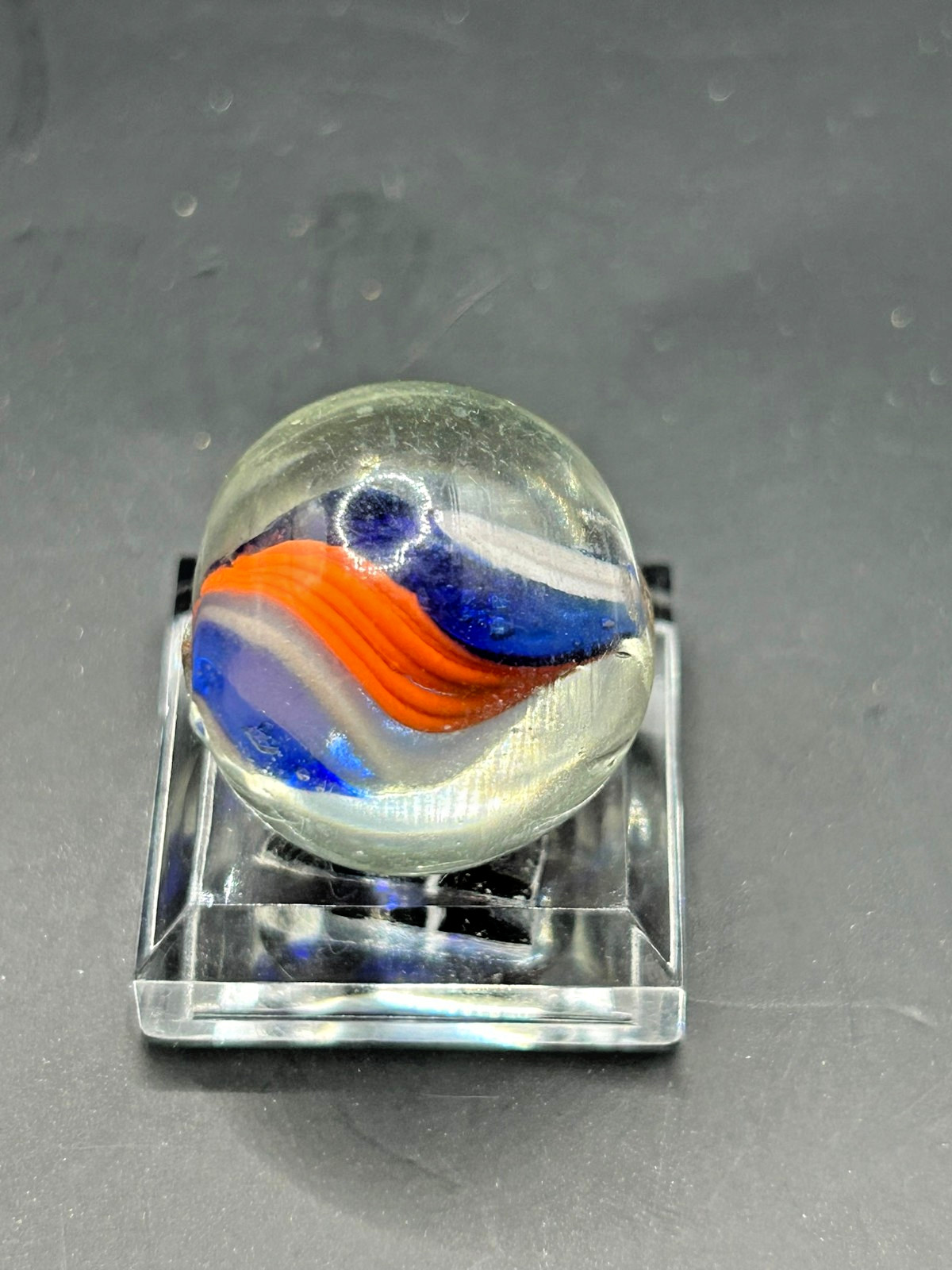 Antique German Naked Divided Core Marble Jelly Blue Orange White 3/4″ Mint E2.8