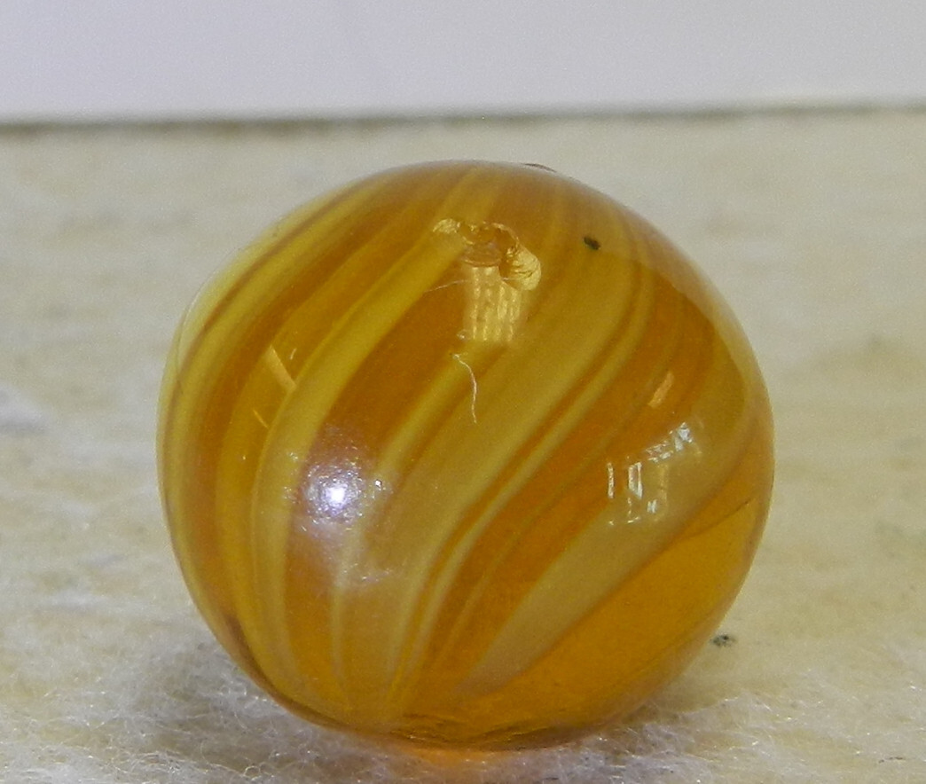 #16449m Nice Vintage German Handmade Yellow Amber Colored Glass Marble .67 In