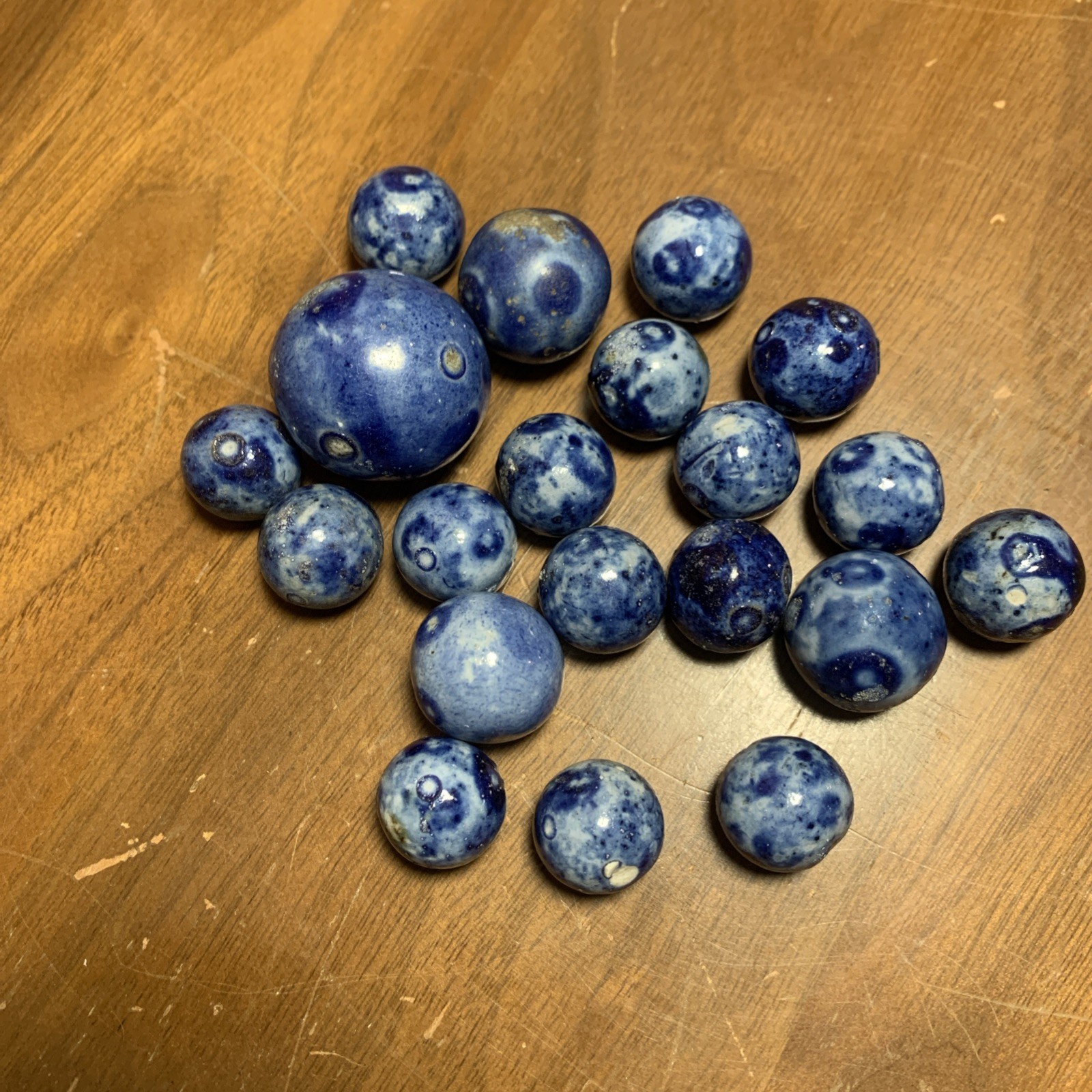 Lot Of 20 Bennington Blue Marbles Vintage Various Sizes