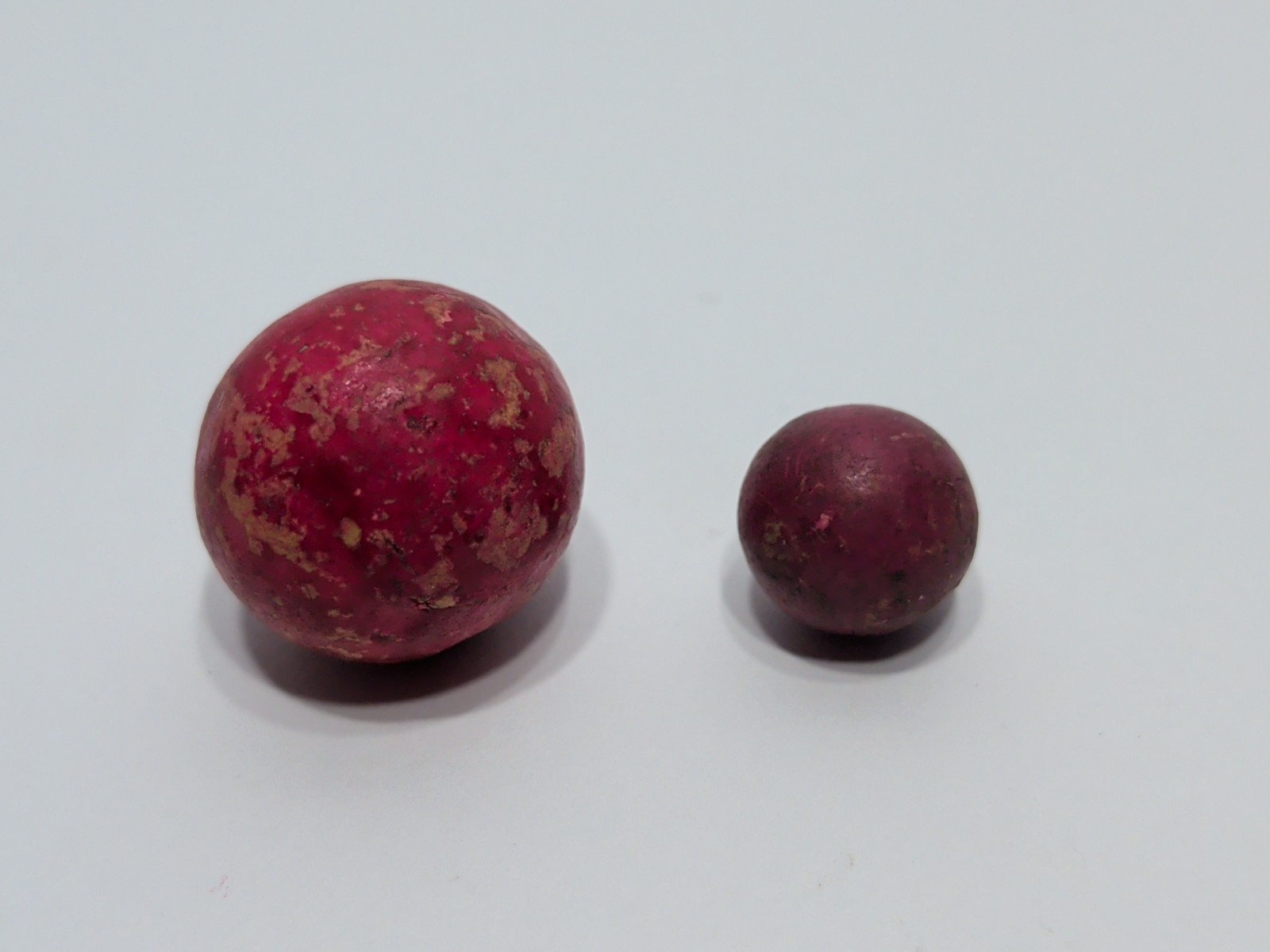 ✨ANTIQUE✨ (Lot Of 2) Multicolor Fired Hard Clay Pottery Marbles ⅜ to ⅝” Wide