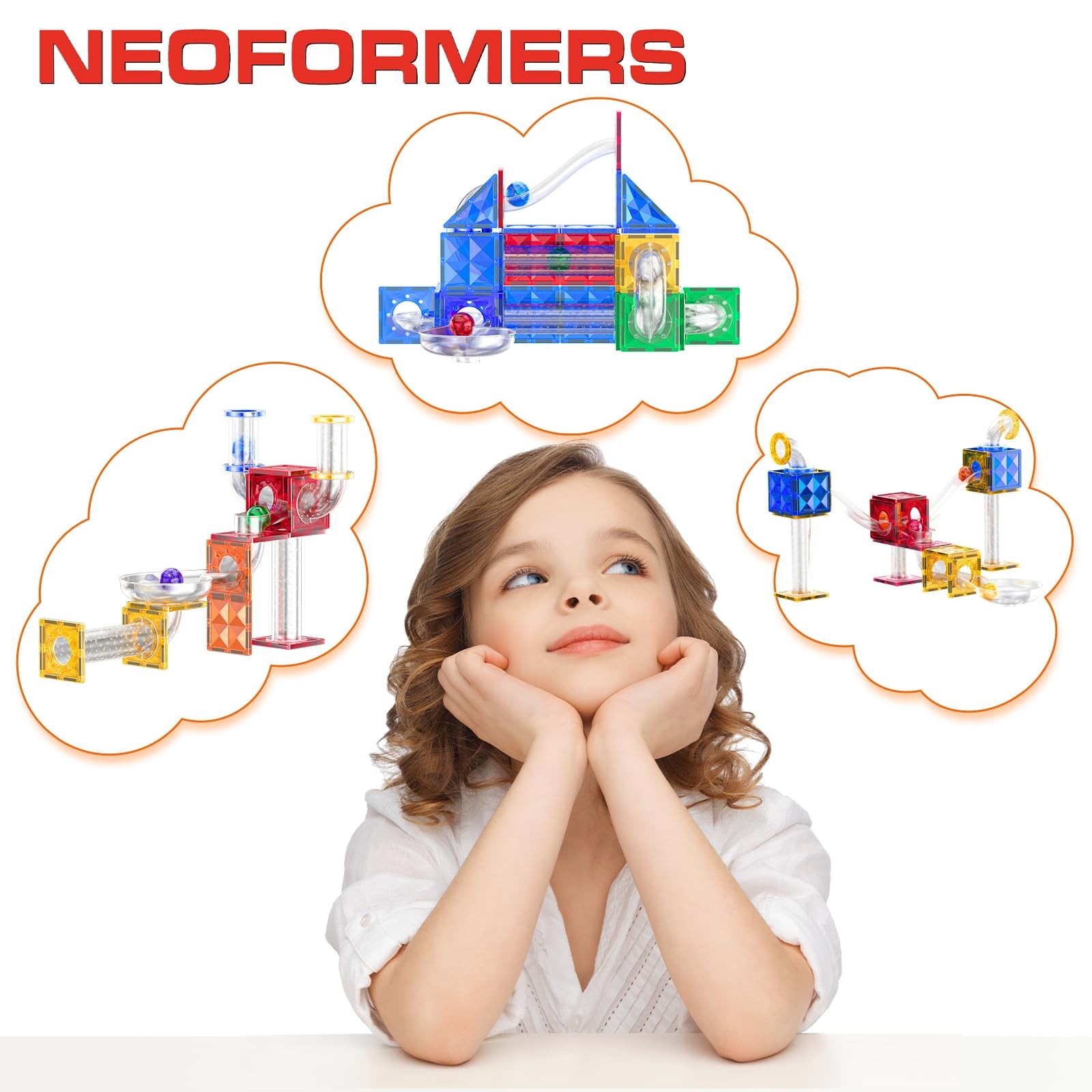 NEOFORMERS 115Pcs Magnetic Marble Run Set for Kids, STEM 4.7 x 11 x 12 inches