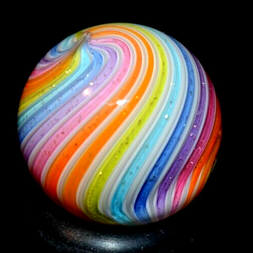 HOT HOUSE GLASS MARBLE/.689″-PASTEL DICHROIC PLAYER # 111-TANGERINE,MAGENTA+