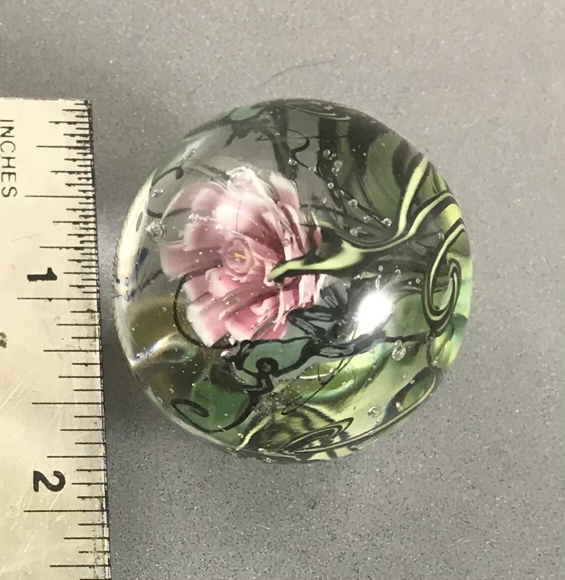 Handmade Glass Marble Almost 2” Healthy Frog Pond Sara Sally LaGrand