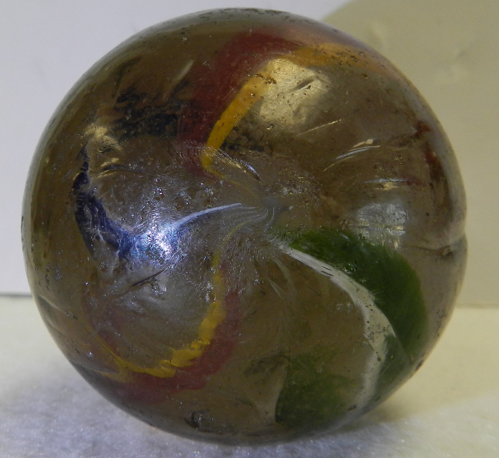 #19453m Huge 2.17 Inches Vintage German Handmade Latticino Swirl Marble