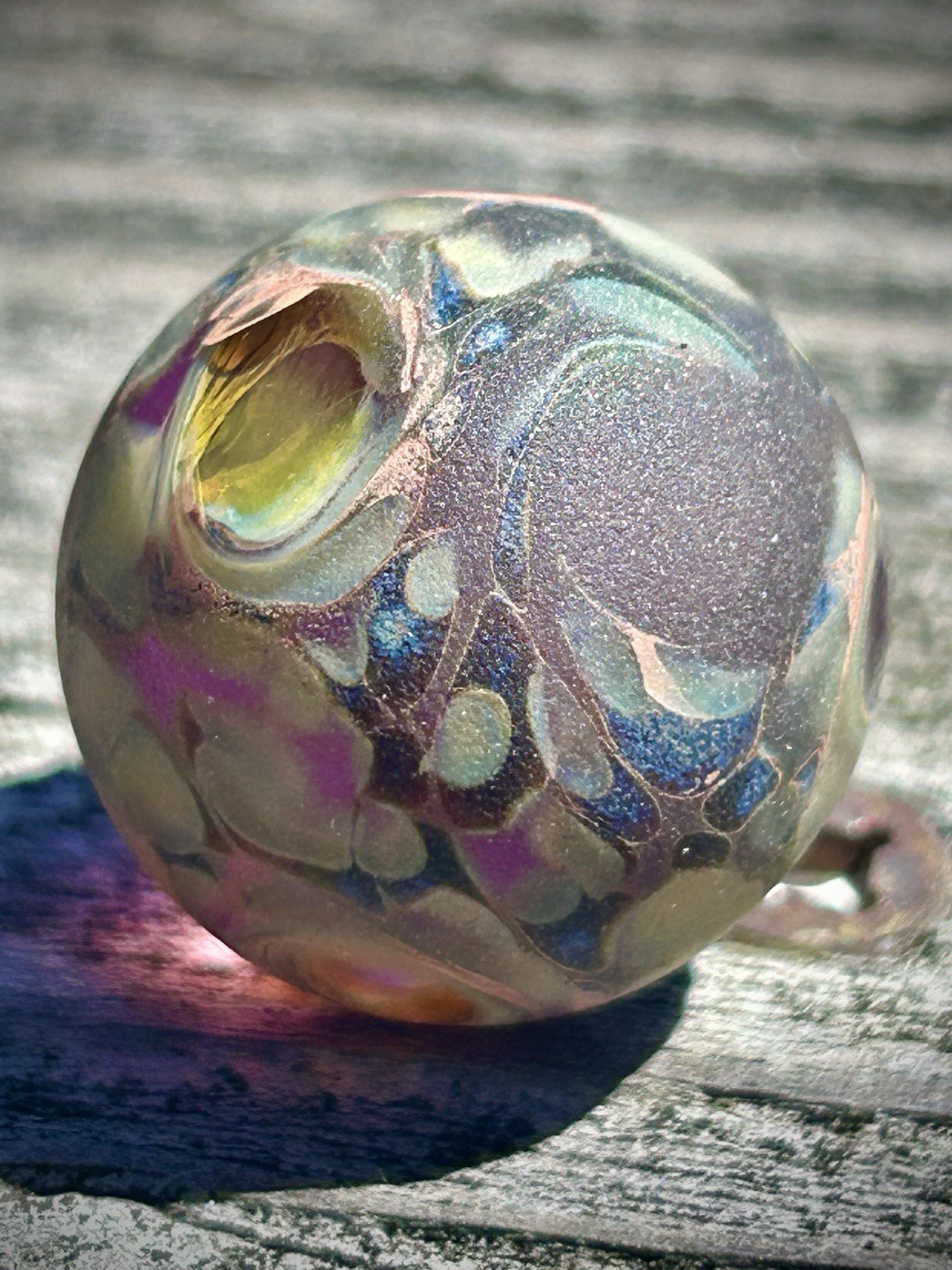 Hand Blown Sand Blasted Frosted Marble Boro Glass Art portal windows planet