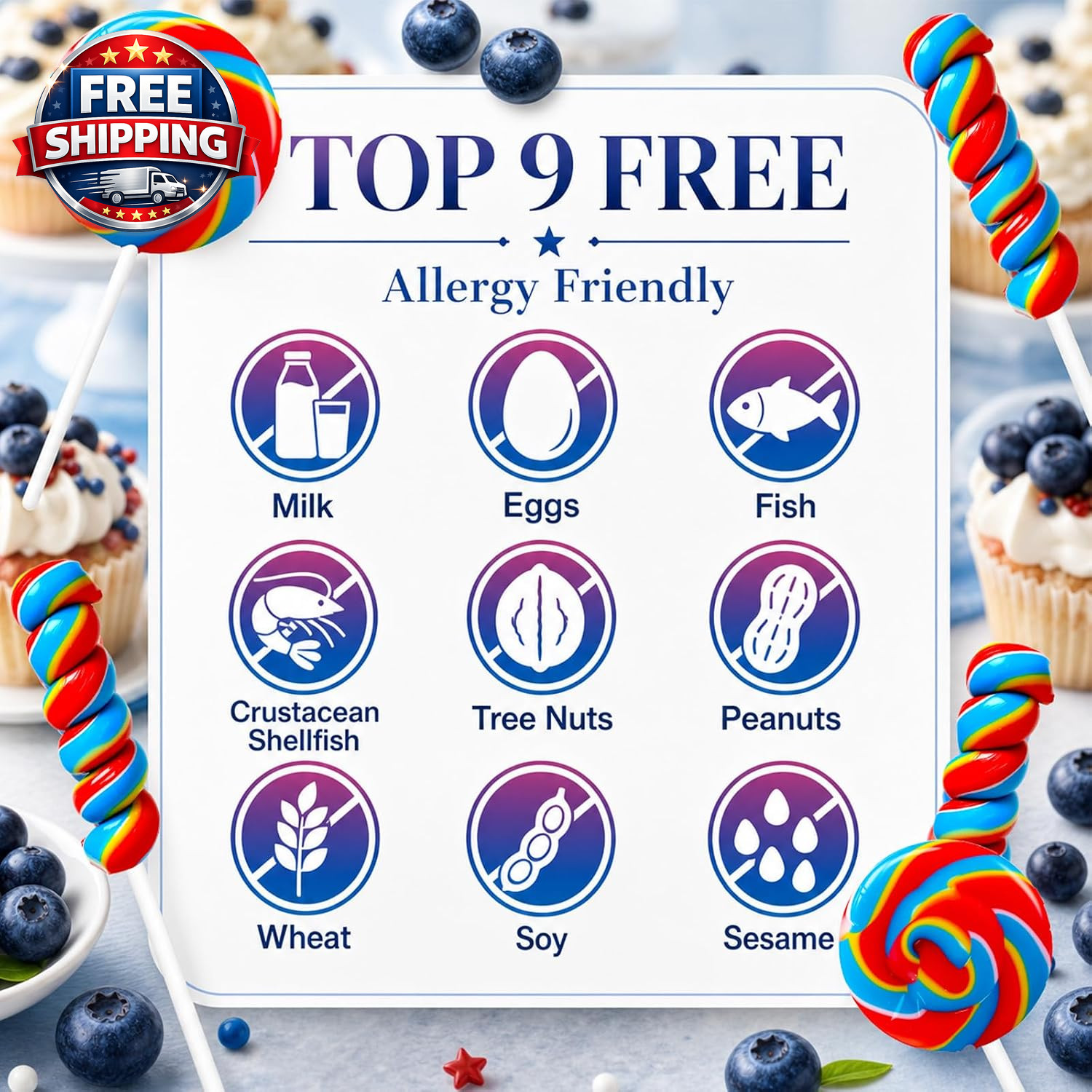 32 Pack Red White and Blue Swirl & Twisty Lollipops Suckers Bulk (16 Swirls + 16
